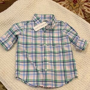 Janie and Jack Plaid Button-Down Shirt - Blue, Green, and Pink